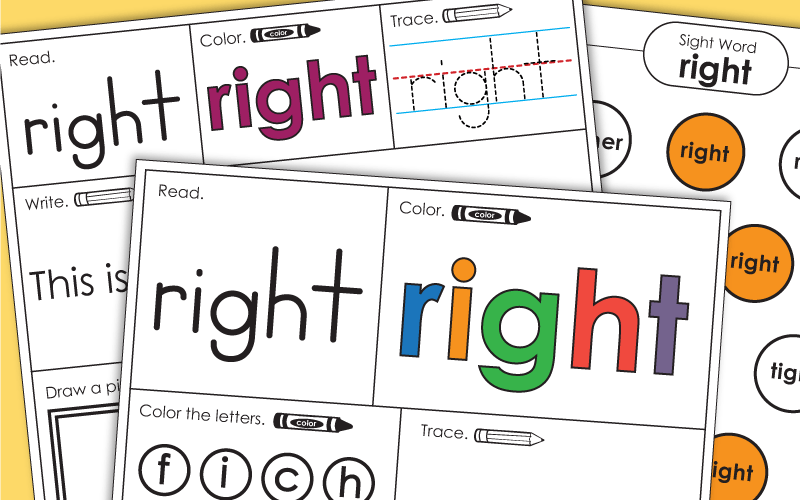 Sight Word Worksheets: Right