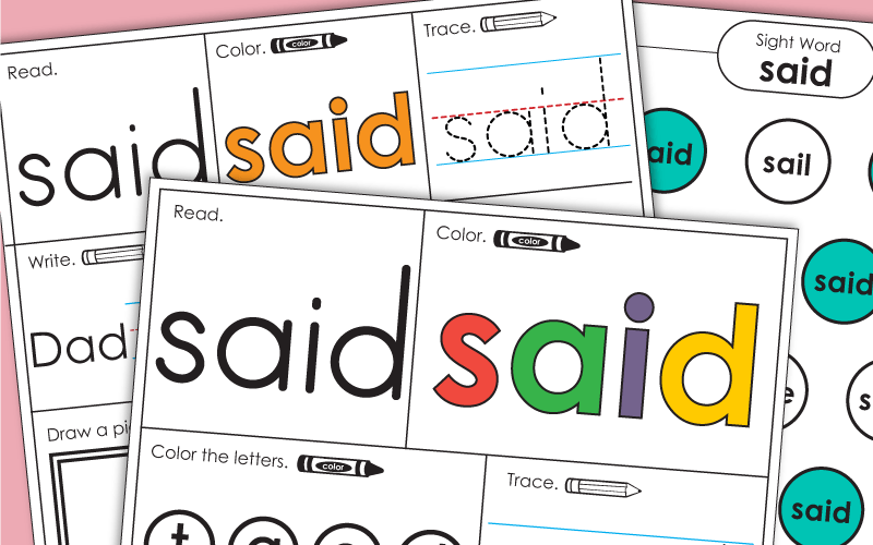 Sight Word Worksheets: Said