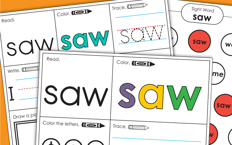 Sight Word Worksheets: Saw