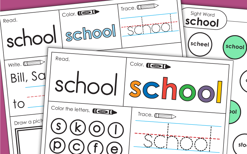 Sight Word Worksheets: School