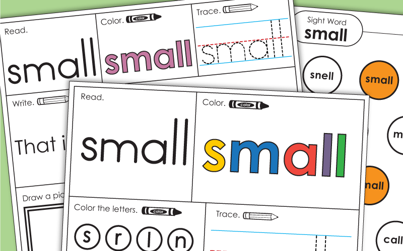 Sight Word Worksheets: Small