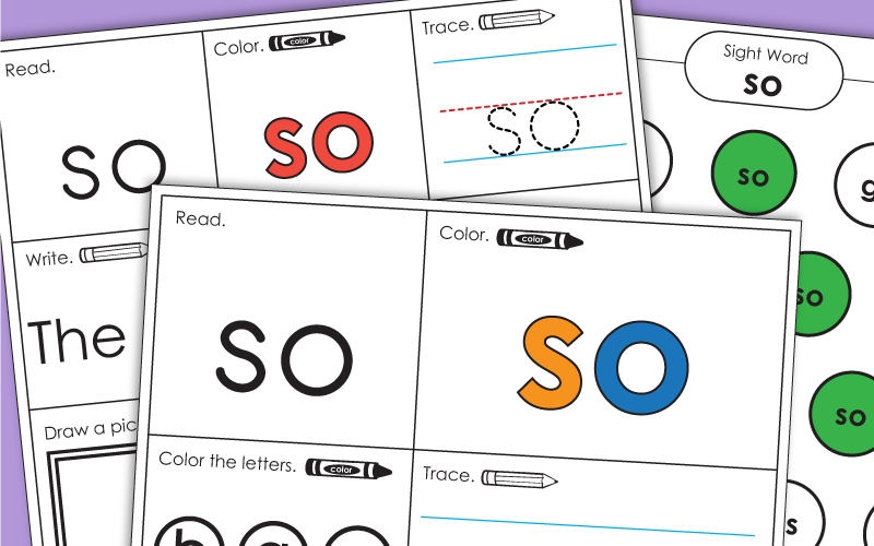 Sight Word Worksheets: So