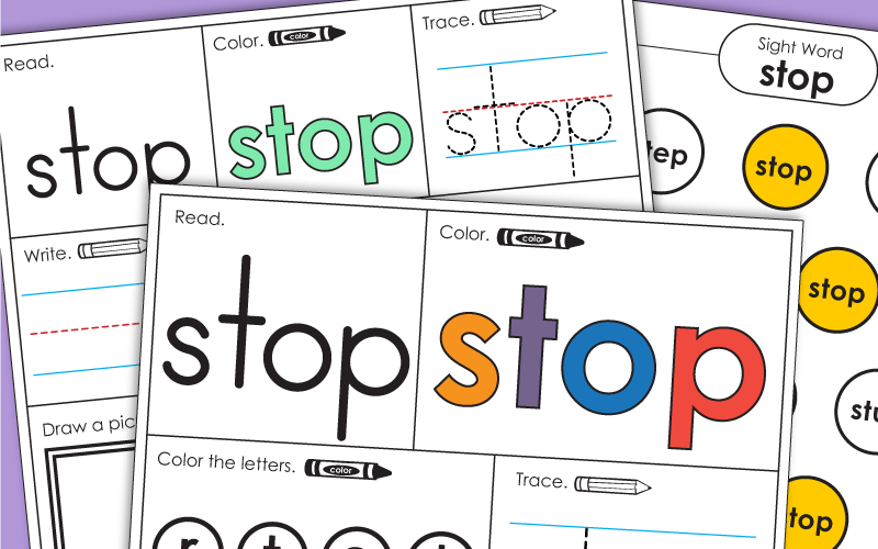 Sight Word Worksheets: Stop