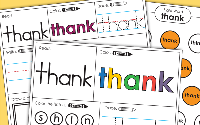 Sight Word Worksheets: Thank