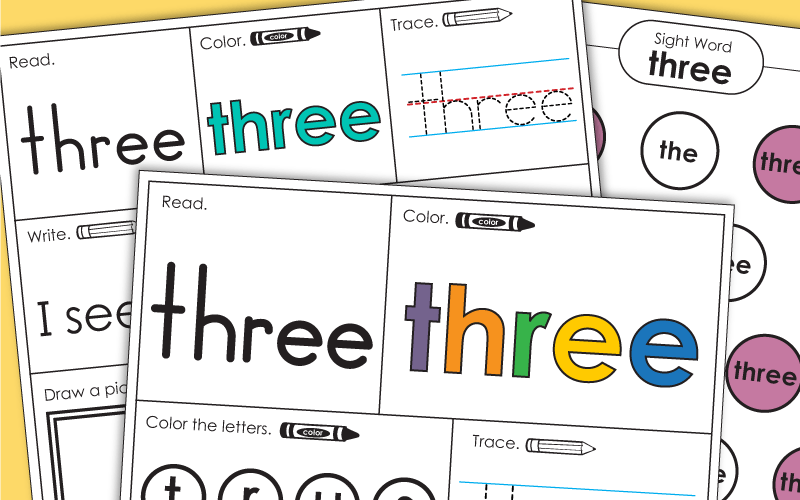 Sight Word Worksheets: Three