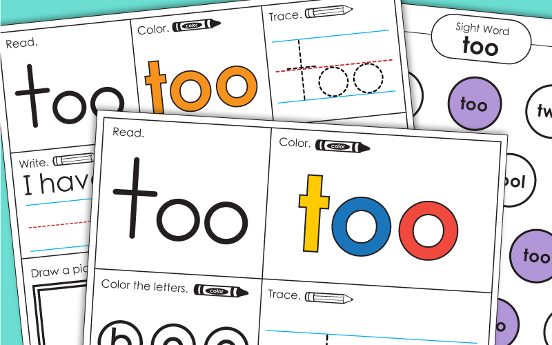 Sight Word Worksheets: Too