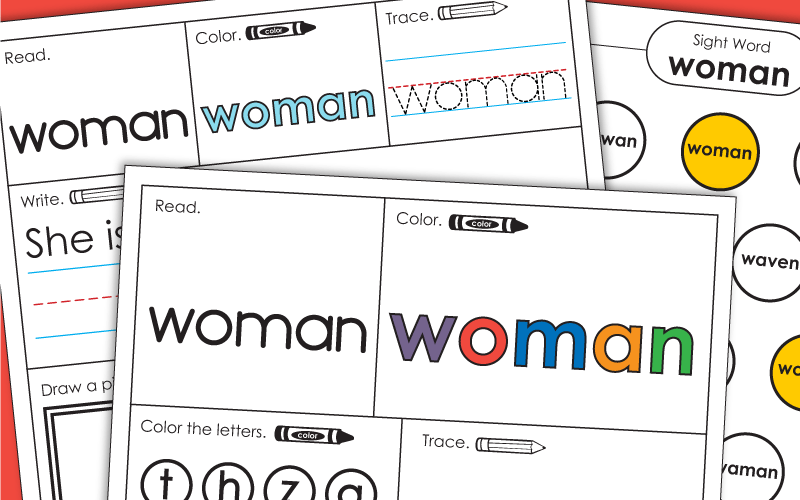 Sight Word Worksheets: Woman