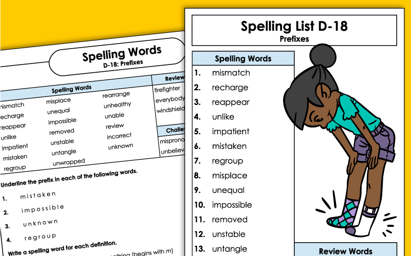 Spelling Worksheets - Grade 4 - Unit 18