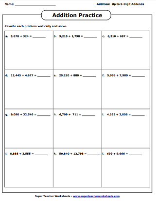 5-Digit Addition Worksheets