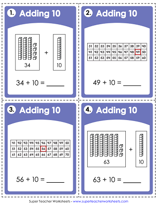 Adding 10 Worksheets - Task Cards