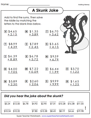 Adding Money Riddle Worksheet