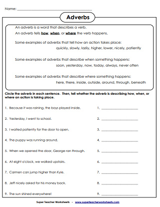 Adverbs Worksheets