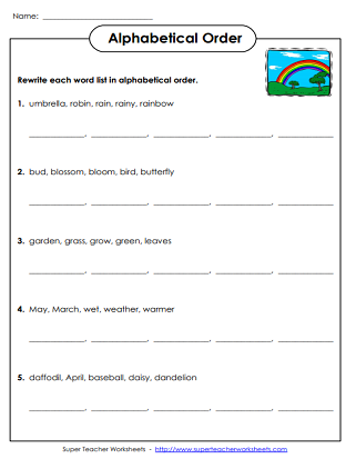 Alphabetical Order Worksheets