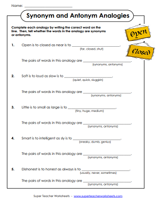 Printable Analogies Worksheets