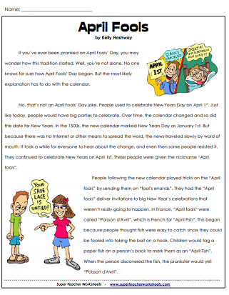 April Fools Reading Worksheets