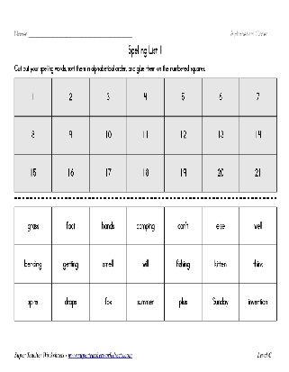 Spelling List Third Grade