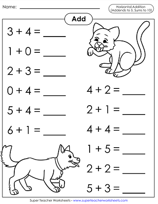 Basic Addition Worksheets (Horizontal)