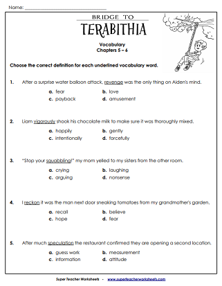 Bridge to Terebithia Worksheets (Book Unit)