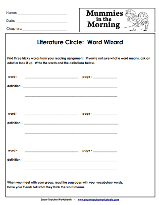 Chapter Book Printable Worksheets