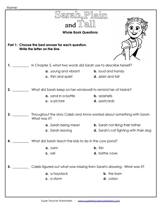 Sarah, Plain and Tall - Book Worksheets