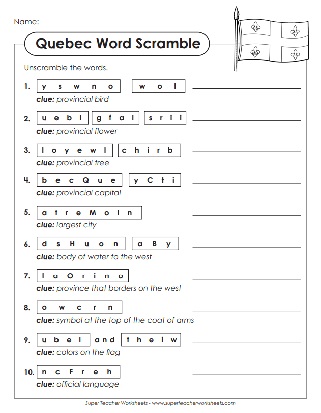 Quebec Printable Worksheet