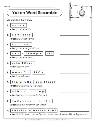 Yukon Territory Worksheets