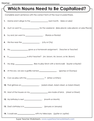 Capitalization Worksheets