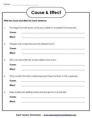 Cause and Effect Worksheets