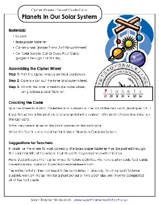 Planets in our Solar System cipher wheel secret code worksheet