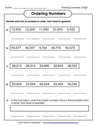 Ordering Numbers Printable