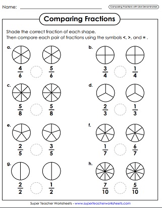 Comparing Fractions Worksheets