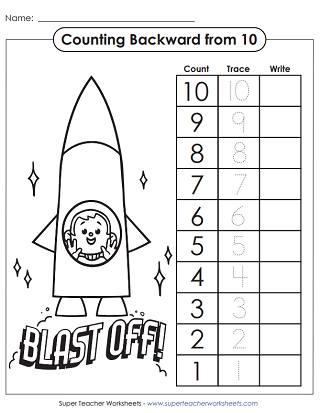 Counting Backwards from 10 Worksheets