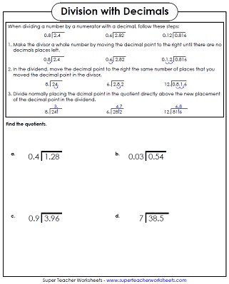 Decimal Division Worksheet