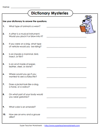 Dictionary Skills Worksheets