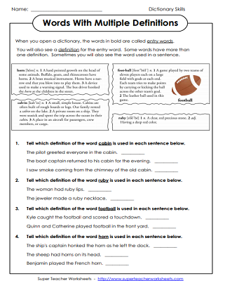 Dictionary Skills (Printable Worksheets)