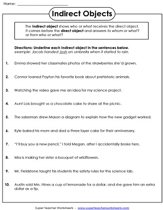 Identify Indirect Object Worksheet