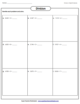 Division with 4-Digit Dividends Worksheets