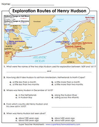 Explorers Worksheets - Henry Hudson