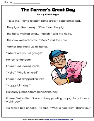 Farm Reading Comp Worksheets