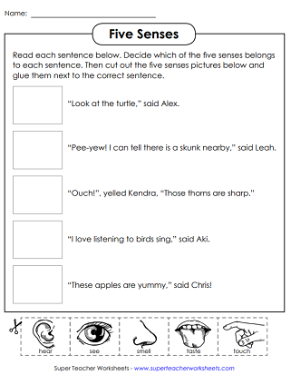 Five Senses Worksheet - Cut and Glue