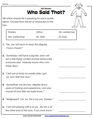 Flat Stanley Book Worksheets