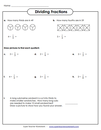 Dividing Fractions Worksheets