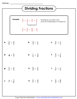 Dividing Fractions Worksheets - Introduction