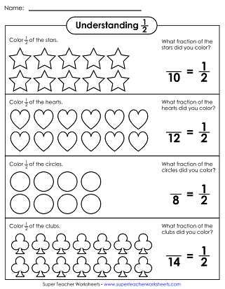 Fraction Worksheets - Halves