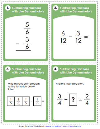 Subtracting Fractions Activities - Task Cards