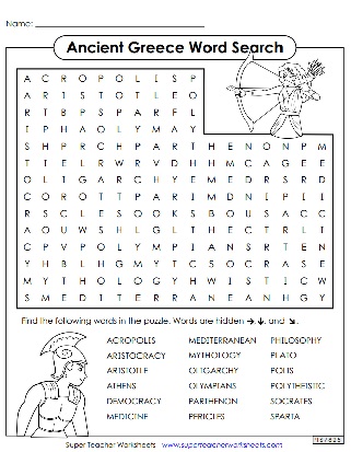 Ancient Greece Word Search Puzzle