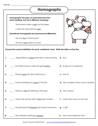 Printable Homograph Worksheets