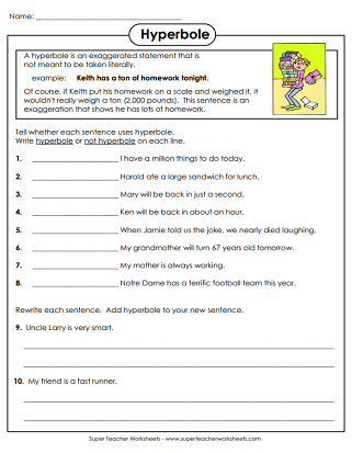 Hyperbole Worksheets