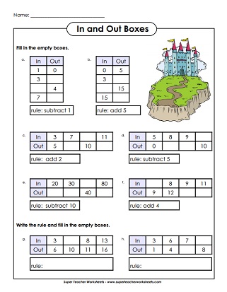 In and Out Boxes Worksheets