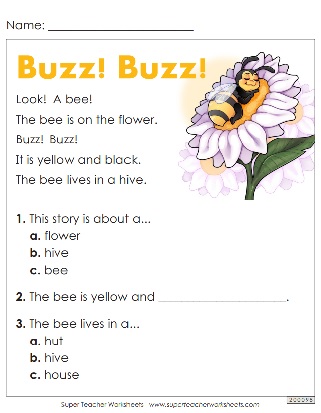 Kindergarten Reading Worksheet